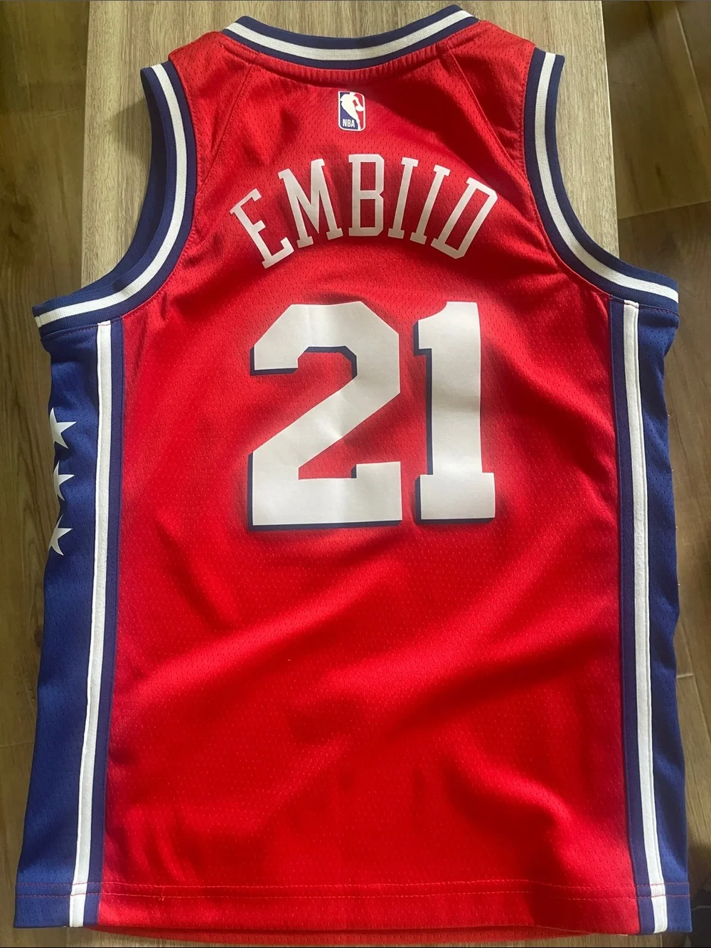 Nike Red Phila #21 Basketball Jersey with Blue & White Accents